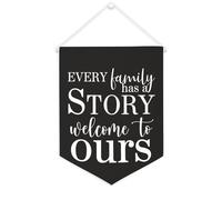 Bannière en toile « Every Family Has A Story Welcome to Ours » - 30,5 x 40,6 cm - Décoration murale pour chambre à coucher, chambre d'enfant, décoration d'intérieur
