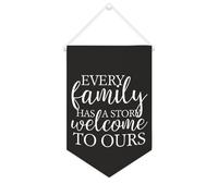 Bannière en toile « Every Family Has A Story Welcome to Ours » à suspendre au mur - Décoration murale pour salon, chambre à coucher, bureau, cadeaux de vacances - 25,4 x 38,1 cm