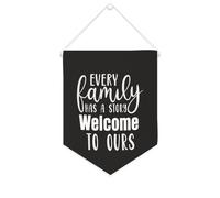 Bannière en toile « Every Family Has A Story Welcome to Ours » à suspendre au mur - Décoration murale pour salon, chambre à coucher, bureau, cadeaux de vacances - 25,4 x 30,5 cm