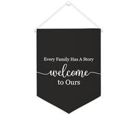 Bannière en toile « Every Family Has A Story Welcome to Ours » à suspendre au mur - Décoration murale pour salon, chambre à coucher, bureau, cadeaux de vacances - 30,5 x 40,6 cm