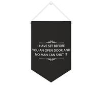Bannière en toile « I HAVE SET BEFORE YOU AN OPEN DOOR AND NO MAN CAN SHUT IT » à suspendre au mur - Décoration murale pour salon, chambre à coucher, bureau, cadeaux de vacances - 25,4 x 38,1 cm