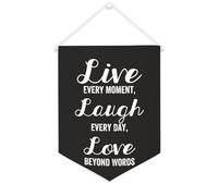Bannière en toile « Live Every Moment, Laugh Every Day, Love Beyond » - À suspendre au mur - Décoration murale pour salon, chambre à coucher, bureau, vacances, cadeaux de vacances - 30,5 x 40,6 cm