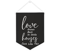 Bannière en toile « Love Grows Best In Little Houses Just Like This » - À suspendre au mur - Décoration murale pour salon, chambre à coucher, bureau, cadeaux de vacances - 30,5 x 40,6 cm