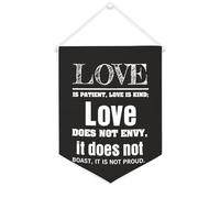 Bannière en toile « Love Is Patient, Love Is Kind » - À suspendre au mur - Décoration murale - Œuvre d'art pour salon, chambre à coucher, bureau - Cadeaux de vacances - 30,5 x 40,6 cm