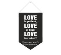 Bannière en toile « Love Is Patient, Love Is Kind; Love Does Not Envy » - 25,4 x 38,1 cm - Décoration murale décorative pour chambre à coucher, chambre d'enfant, décoration d'intérieur