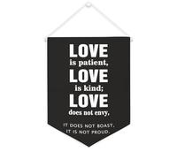 Bannière en toile « Love Is Patient, Love Is Kind; Love Does Not Envy » - 30,5 x 40,6 cm - À suspendre au mur - Décoration murale pour chambre à coucher, chambre d'enfant
