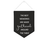 Bannière en toile « The Best Memories Are Made Gathered Around The Table » à suspendre au mur - Décoration murale pour salon, chambre à coucher, bureau, cadeaux de vacances - 25,4 x 30,5 cm