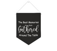 Bannière en toile « The Best Memories Are Made Gathered Around The Table » à suspendre au mur - Décoration murale pour salon, chambre à coucher, bureau, cadeaux de vacances - 25,4 x 30,5 cm