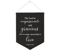 Bannière en toile « The Lord Is Compassionate And Gracious » - À suspendre au mur - Décoration murale - Œuvre d'art pour salon, chambre à coucher, bureau, cadeaux de vacances - 30,5 x 40,6 cm