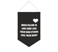 Bannière en toile « When Falling in Love Some Lose Their Head Others Lose Their Heart » - 25,4 x 38,1 cm - Décoration murale pour chambre à coucher, chambre d'enfant, décoration d'intérieur