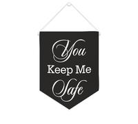 Bannière en toile « You Keep Me Safe » à suspendre au mur - Décoration murale pour salon, chambre à coucher, bureau, cadeaux de vacances - 25,4 x 30,5 cm