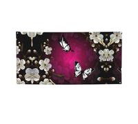 Bannière en vinyle personnalisable avec papillons noirs et blancs pour décoration de fête intérieure et extérieure