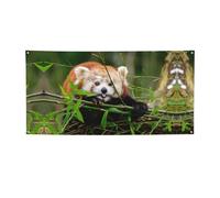 Bannière en vinyle personnalisable Little Panda rouge pour décoration de fête intérieure et extérieure