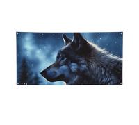 Bannière et panneau de loup solitaire personnalisés pour décoration murale intérieure et extérieure avec œillets - Toile de fond pour photo - Poster pour événement, fête d'anniversaire
