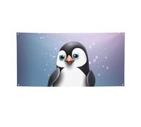 Bannière et panneau « I Love Penguins » personnalisés pour décoration murale intérieure et extérieure avec œillets - Toile de fond photo pour événement, fête d'anniversaire