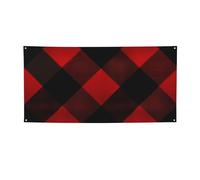 Bannière et panneau personnalisés à carreaux rouges et noirs pour décoration murale intérieure et extérieure avec œillets - Poster pour événement, fête d'anniversaire