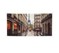 Bannière et panneau personnalisés Rainy Street in Paris - Décoration murale d'intérieur et d'extérieur avec œillets - Poster pour événement, fête d'anniversaire