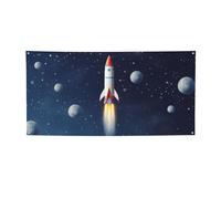 Bannière et panneau personnalisés Rocket in Space - Impression de drapeau personnalisé pour intérieur et extérieur - Toile de fond avec œillets - Toile de fond photo pour événement, fête