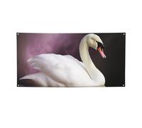 Bannière et panneaux de cygne blanc pour extérieur et intérieur - Bannière personnalisée avec œillets - Toile de fond d'anniversaire, affiche de fond pour photo pour mariage, événement - Taille S