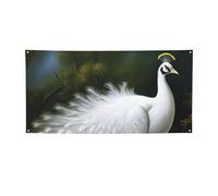 Bannière et panneaux de paon blanc pour extérieur et intérieur - Bannière personnalisée avec œillets - Toile de fond d'anniversaire, affiche de fond pour mariage - Taille M