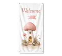 Bannière fantaisie en forme de champignon, charmante décoration d'intérieur de conte de fées pour le printemps et les célébrations de bienvenue, décoration ludique d'entrée de jardin 91,4 x 183 cm