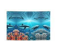 Bannière festive « Whales Under The Sea » - 119,4 x 180,3 cm - Pour Noël, fêtes nocturnes, réunions d'amis