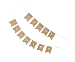 Bannière Fête du 100e Jour en Lin Khaki, Style Vintage Chic | Décor Réutilisable à Lettres, Prêt pour Fond Photo, pour Shower et Entrée de Fête
