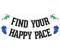 Bannière « Find Your Happy Pace » - Décoration de fête de marathon - Décoration de fête d'anniversaire - Noir pailleté