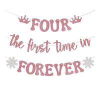 Bannière « Four the First Time in Forever » - Décoration de fête d'anniversaire flocon de neige pour 4e anniversaire, princesse La Reine des Neiges - Décorations