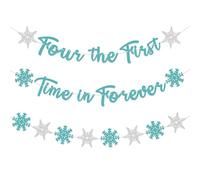 Bannière « Four the First Time in Forever » - Décorations de fête d'anniversaire de la Reine des Neiges pour 4e anniversaire, décoration de fête d'anniversaire Princesse d'hiver, flocons de neige de