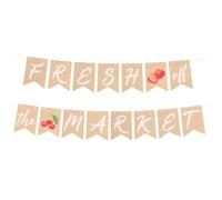 Bannière Fresh Off The Market, Bannière en Lin Pré-Portée avec Motif Fraise Cerise et Motif Queue de Poisson pour les Enterrements de Vie Jeune Fille les Douches Nuptiales