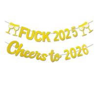 Bannière « Fuck to 2024 Cheers to 2025 », guirlande à paillettes dorées « Joyeux Nouvel An 2025 », bannière « Goodbye 2024 Cheers to 2025 » pour Nouvel An, décorations de fête de bienvenue en 2025