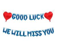 Bannière « Good Luck We will Miss You » avec ballons en aluminium en forme de cœur pour décoration de fête d'adieu, fête de retraite, remise de diplôme, sortie, bureau, travail, collègue de travail