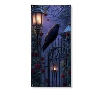 Bannière gothique corbeau pour porte, lanternes mystérieuses et roses, décoration d'intérieur et d'extérieur, toile de fond d'Halloween à suspendre, fournitures de festival 91,4 x 183 cm
