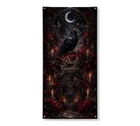 Bannière gothique pour porte de jardin sombre, décorative, élégante rose noire et corbeau, décoration d'intérieur ou d'extérieur pour Halloween, 91,4 x 183 cm