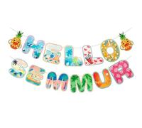 Bannière Guirlande HELLO SUMMER Décoration Fête Hawaïenne Aloha Tropicale | Piscine Été Guirlande Fanions pour Soirée Luau Plage Piscine Anniversaire Été Accessoires Feuillage Tropical Photo Booth