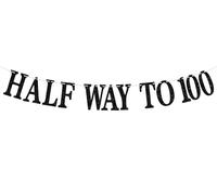 Bannière Half Way to 100, Cheers to 50 Years/50 & Fabulous - Fournitures de décoration de fête d'anniversaire pour homme et femme, noir pailleté