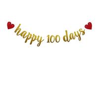 Bannière « Happy 100 Days », pré-enfilée, aucun assemblage nécessaire, « Fall in Love 100 Days » / Mariage / 100 jours de bébé - Décorations de fête - Guirlande en papier pailleté doré - Lettres