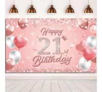 Bannière « Happy 21st Birthday » - Or rose - 1,1 x 1,8 m - Bannière « Happy 21st Birthday » - Décorations de 21e anniversaire pour filles et femmes - Fournitures de fête d'anniversaire de 21 ans