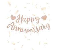 Bannière « Happy Anniversary » avec cœur d'amour, guirlande de décoration romantique à suspendre, fournitures de décoration « Happy Anniversary », or rose