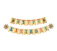 Bannière Happy Birthday Animée, Bannière sur Thème des Pirates Fournitures Décoration Fête Dessin Animé Pirates pour Garçons Filles Anniversaire Baby Shower Fête sur Thème du Dessin Animé