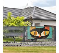 Bannière « Happy Birthday » - Décoration de fête - Drapeau de bienvenue à suspendre - Art moderne du milieu du siècle - Bannière chat - Grande bannière pour clôture extérieure, jardin, vacances, toile