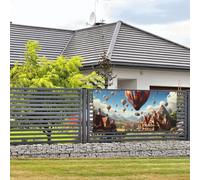 Bannière « Happy Birthday » - Décoration de fête - Drapeau de bienvenue à suspendre - Ballon à air chaud volant sur le toit - Grande bannière pour les vacances en plein air - Décorations