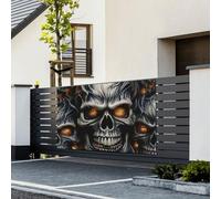 Bannière « Happy Birthday » - Décoration de fête - Drapeau de bienvenue à suspendre - Bannière cool et mauvais crâne - Grande bannière pour clôture extérieure, jardin, vacances, toile de fond Happy