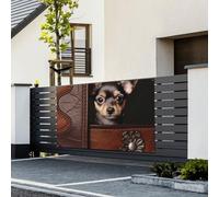 Bannière « Happy Birthday » - Décoration de fête - Drapeau de bienvenue à suspendre - Chien en cuir marron - Grande bannière pour les vacances en plein air - Décorations Happy Birthday - 180 x 120 cm