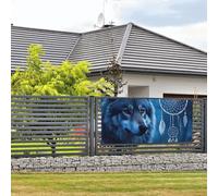 Bannière « Happy Birthday » - Décoration de fête - Drapeau de bienvenue à suspendre - Loups et attrape-rêves - Grande bannière pour clôture extérieure, jardin, vacances, toile de fond Happy Birthday