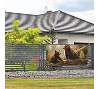 Bannière « Happy Birthday » - Décoration de fête - Drapeau de bienvenue à suspendre - Ours mignons jouant dans l'arbre - Grande bannière pour clôture extérieure, jardin, vacances, toile de fond Happy