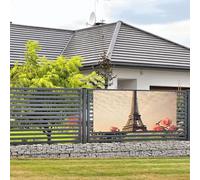 Bannière « Happy Birthday » - Décoration de fête - Drapeau de bienvenue à suspendre - Tour Eiffel avec rose - Grande bannière pour clôture extérieure, jardin, vacances, toile de fond Happy Birthday