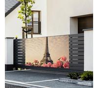 Bannière « Happy Birthday » - Décoration de fête - Drapeau de bienvenue à suspendre - Tour Eiffel avec rose - Grande bannière pour les vacances en plein air - Décorations d'anniversaire - 180 x 120 cm