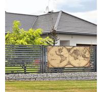 Bannière « Happy Birthday » - Décoration de fête - Drapeau de bienvenue à suspendre - Vintage - Carte du monde - Grande bannière pour extérieur, clôture, jardin, vacances, toile de fond Happy Birthday